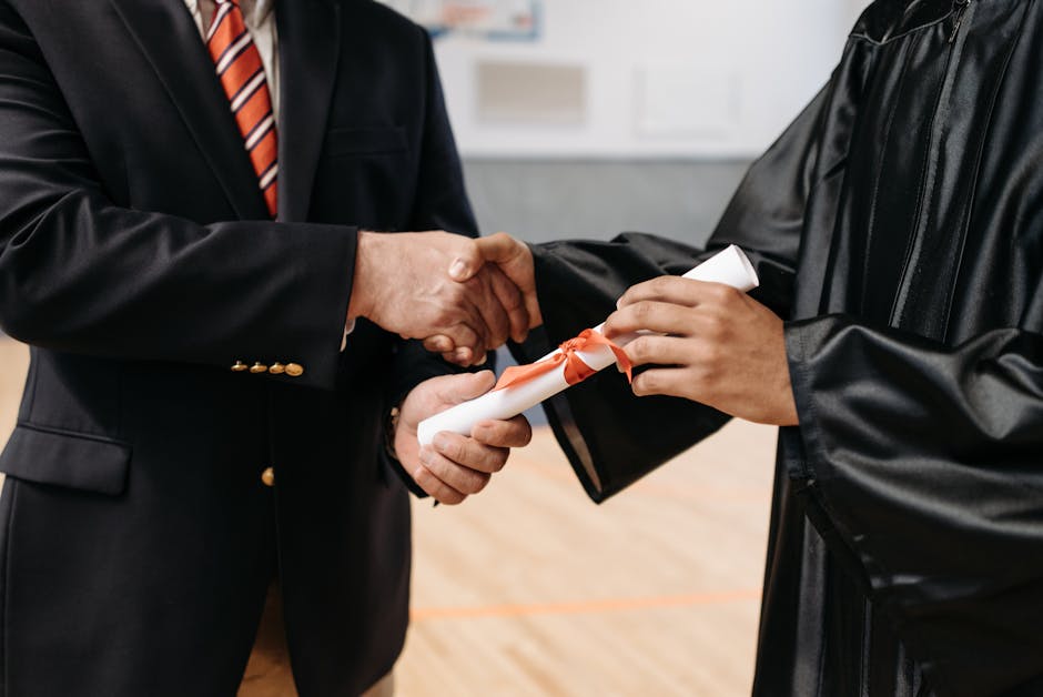 Professional certification document with official seal and graduate receiving award